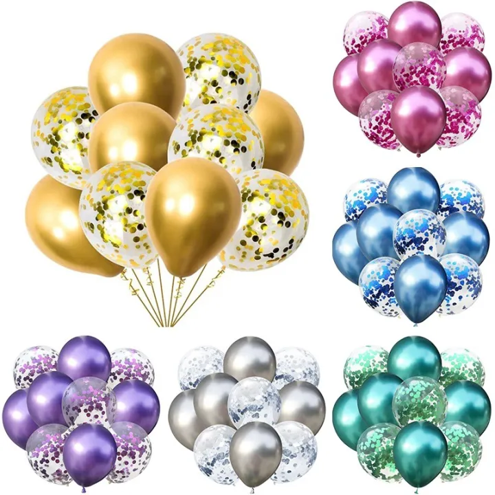 10 Pcs Balloon Set with Confetti, Chrome Balloons Wedding Birthday Anniversary Party Decoration