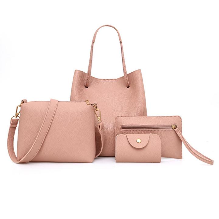 4Pcs/set Top-Handle Bags Wallets Purse Set Composite Bags Handbag PU Leather Solid Color Shoulder Bag Faux Leather