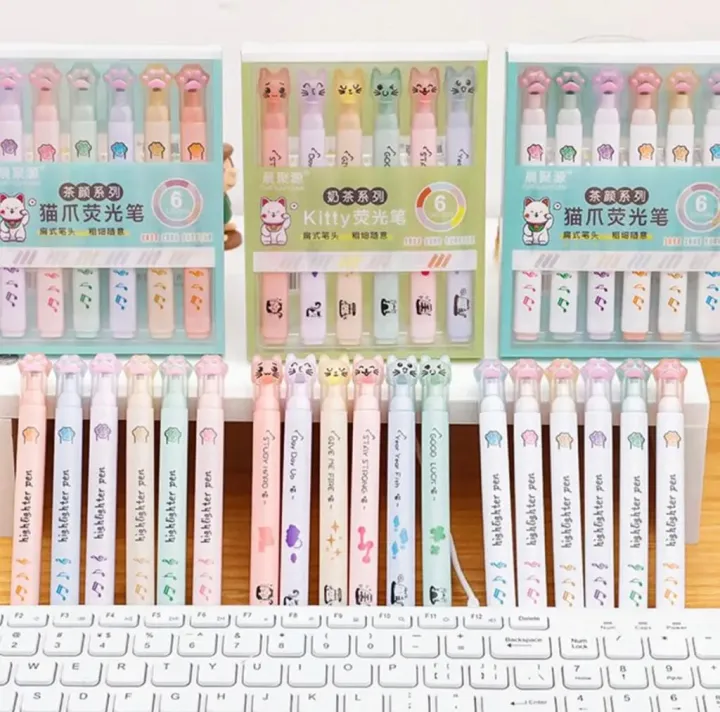 6Pcs/Set%20Cute%20Cartoon%20Cat%20Paw%20Highlighter%20Fluorescent%20Marker%20Pen%20Student%20Art%20Drawing%20Doodling%20School%20Office%20Kawaii%20Stationery%20-%20Image%204