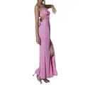 Women's Evening Party Halter Dress Shine Sequin Ruffled Slit Hem Long Dress Formal Prom Gowns. 