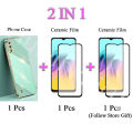 2 IN 1 Tecno Pop 7 Pro BF7 Phone Case Straight Edge Electroplated Protective Case with Curved Ceramic Screen Protector. 