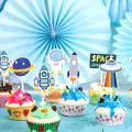 Outer Space Theme Party Decoration Astronaut Rocket Cake Per Birthday Party Cupcake Flag Dessert Table Tag Cake Decoration. 