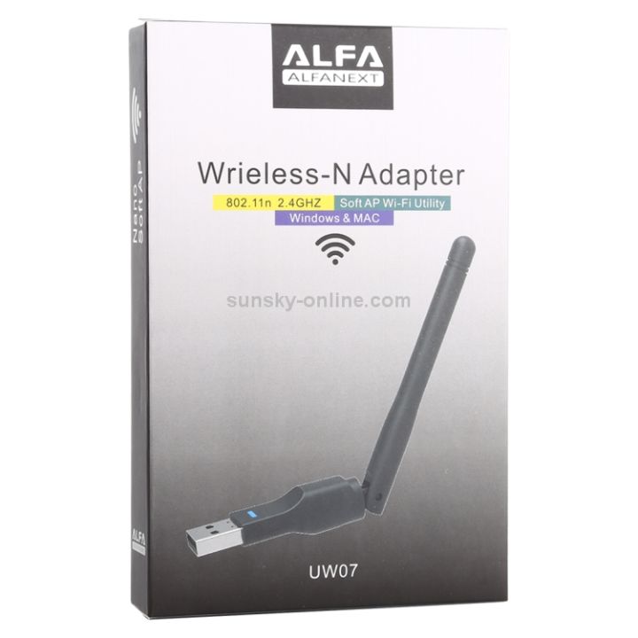 Alfa WIFI Network-N-Adapter UW07 Windows_Mac-Linux-Rasberri Pi - Wireless Adapter - Network Adapter- Realtek RTL8188FTV 802.11n