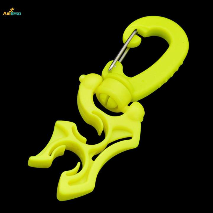 Scuba Hose Clip Snap Hook for Adults Snorkeling Universal Double BCD Dive Hose Holders Diving Dive 360 Degree Rotation Safety Equipment , Yellow