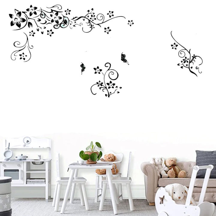 Black Forest Flower Border Wall Decoration Sticker TV Frame Sticker Kitchen Living Room Decoration Star Room Deco wall stickers Stars Tree Wedding nursery decorative