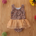Yfashion Girls Cotton Sleeveless Swimwear Trendy Leopard Printing One-piece Mesh Skirt Breathable Swimsuit For 6m-5y Children. 