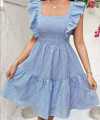 Blue Ruffle-Sleeve Mini Dress for Women. 