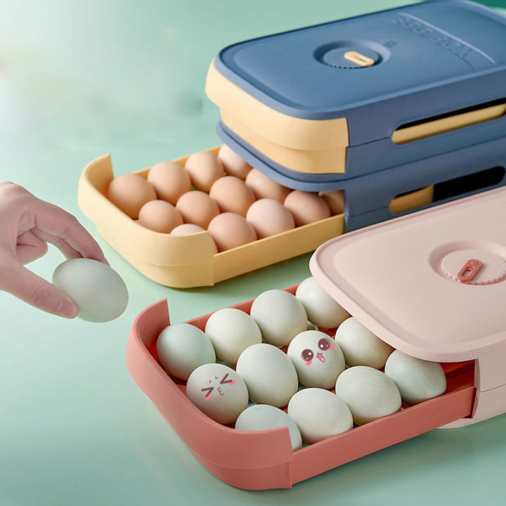 Drawer Type Eggs Tray Fruit Storage Box Kitchen Stacking Holder Food Container - Pink