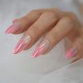 High Shine Ombre Nails French Medium Length Artificial Nails Acrylic Chrome Press On Finger Natural Nail Art. 