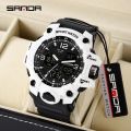 SANDA brand fashionable business sports waterproof digital quartz dual display men's watch. 