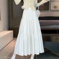 Summer New Korean Style High Waist A Word Cake Dress Design Sense Tree Fungus-like Lacework Patchwork Long Dress Rhinestone Skirt for Women. 