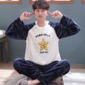 Coral Velvet Pajamas Men's Winter Thickened Velvet Padded Spring, Autumn and Winter Men's Flannel Home Wear Winter Men Suit. 