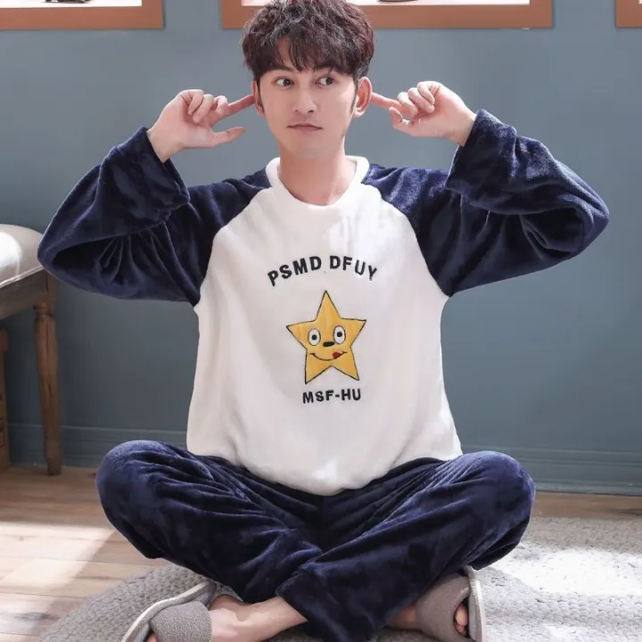 Coral%20Velvet%20Pajamas%20Men's%20Winter%20Thickened%20Velvet%20Padded%20Spring,%20Autumn%20and%20Winter%20Men's%20Flannel%20Home%20Wear%20Winter%20Men%20Suit%20-%20Image%203