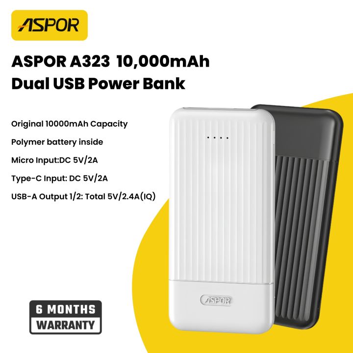 ASPOR Power bank 10000mah , Aspor A323 Power Bank 10000 mAh / 2 Input 2 Output / A330 10000mah power bank