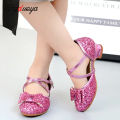 Girls Princess Shoes Sequined latin dance shoes for kids girl low heels 3cm Party Dress Wedding sandals butterfly Salsa Dance Sh. 