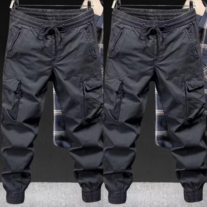 Elastic%20Waistband%20Pants%20Breathable%20Pants%20Men's%20Drawstring%20Cargo%20Pants%20with%20Elastic%20Waist%20Multi%20Pockets%20Ankle-banded%20for%20Daily%20-%20Image%202