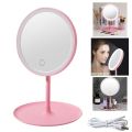 Desk Makeup Mirror with LED Light Lamp and Storage Tray, Dressing Table Rotatable Cosmetic Standing Mirror Light, Adjustable Touch Screen Direct USB Plug in Vanity Mirror. 