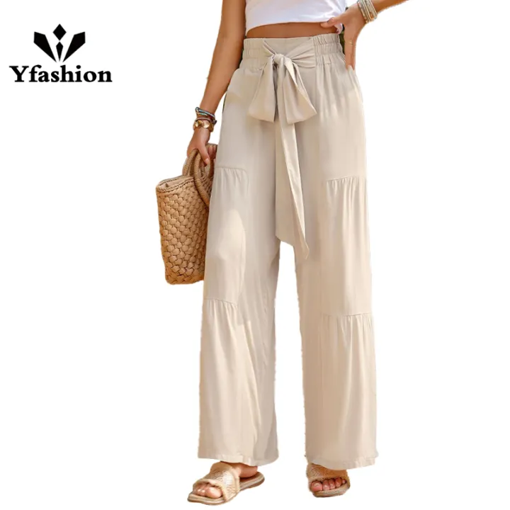 Yfashion%20Women%20Casual%20Wide-leg%20Pants%20High%20Waist%20Loose%20Straight%20Trousers%20Simple%20Elegant%20Solid%20Color%20Lace-up%20Pants%20-%20Image%209