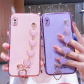 For Samsung Galaxy A10 Back Cover + Love Heart Bracelet Luxury Glossy Shiny Plating Bumper Ladies Case Soft Silicone Protective Phone Cases. 