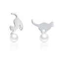 【Qian poem li Store】BISAER Cat 925 Sterling Silver Animal Little Cat Stud Earrings Pussy Brincos Wo Korean Earrings Jewelry. 