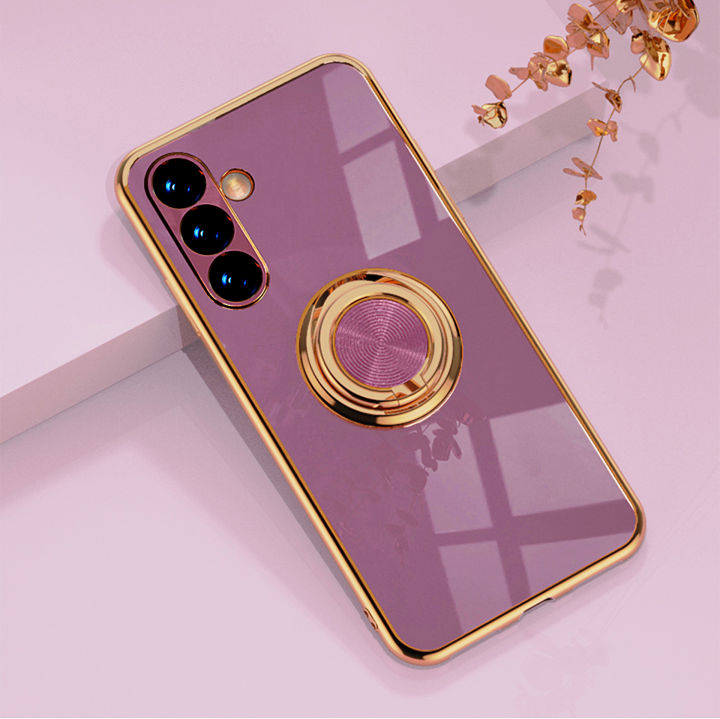 Plating Metal Ring Holder Phone Case For Samsung Galaxy S24 S22 S23 Ultra S21 FE S20 Plus A15 A52 A25 A53 A55 Note 20 Back Cover Ruiqir Super Store