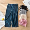 Kingstar123 2-10Y Kids Girls Boys Pants Elastic Waist Stripe Baju Kanak Korean Style Trousers Lace Up Soft Wide Leg. 