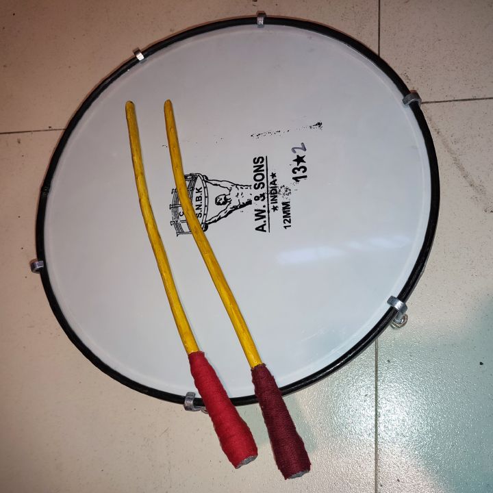 13.5%20inch%206%20Bolt%20Professional%20Thappu%20/%20Tappu%20Drum%20with%202%20Sticks-%20Bolt%20type%20for%20any%20occation%20Made%20India%20Synthetic%20Head%20Nickel%20frame%20Kandy%20Musical%20Hub%20thappu%20drum%20-%20Image%207