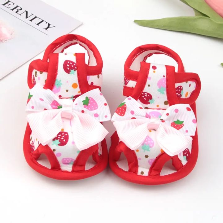 Baby%20Girls%20Soft%20Shoes%20Flat%20First%20Walkers%20Bowknot%20Strawberry%20Floral%20Print%20Princess%20Sandals%200-12M%20-%20Image%202