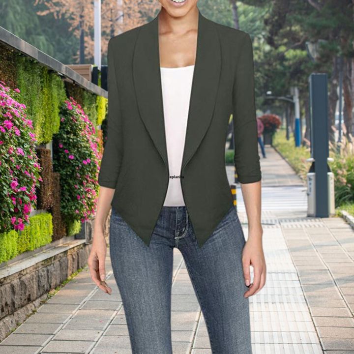 Epoch Women Formal Stylish Women's Business with Slim Fit Irregular Hem Perfect for Office Wear Anti-wrinkle Cardigan Suit Coat in Solid Colors Ideal for Formal Events on Spring Summer Autumn