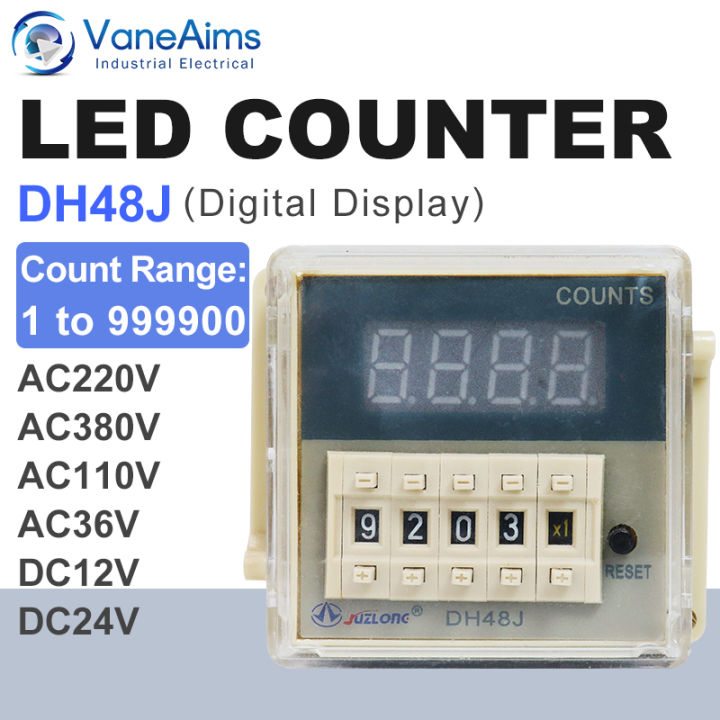 DH48J Counter Relay AC220V 380v 8 pin DC12V 24V DH48J-8 Contact Electronic Digital Display Count Acyclic LED Counter 1-999900