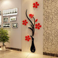 3D Removable Art Vase Plum Acrylic Crystal Stereo Wall Stickers Home DIY Decoration. 