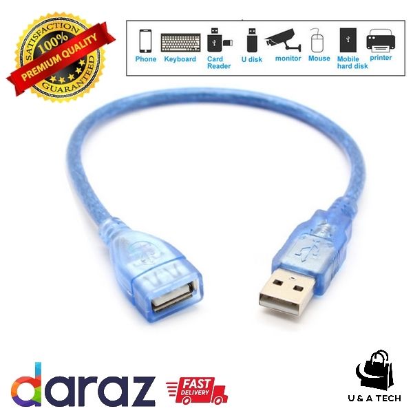 USB Extension Cable Extender Cord Male to Female USB Line for PC Tablets 30cm