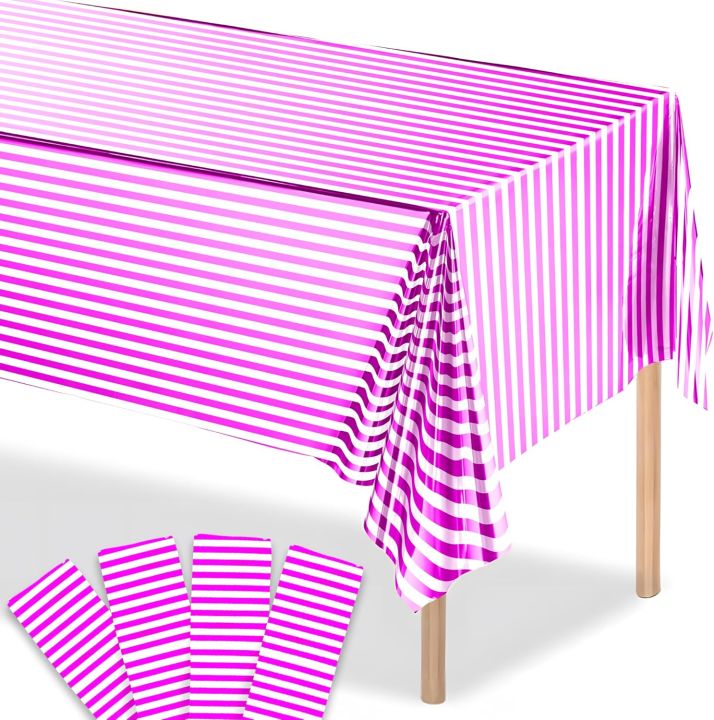 54"%20x%2072"%20Plastic%20Table%20Cover%20Table%20Cloth%20Birthday%20Party%20Decoration%20Reusable%20Shine%20Striped%20-%20Image%204