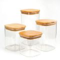 4 pieces spuare Glass Jar with Bamboo Lid. 