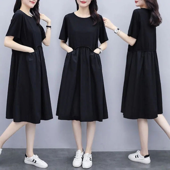 Yfashion%20Women%20Cotton%20Short%20Sleeves%20Dress%20Simple%20Elegant%20Solid%20Color%20Round%20Neck%20A-line%20Skirt%20Loose%20Casual%20Dress%20With%20Pockets%20-%20Image%208
