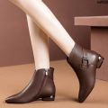 Warm Booties Mother's Leather Low Female Big Dongge Autumn and Winter Short 2024 Women's Chunky Leather Boots Heel Pointed Toe ˆ. 