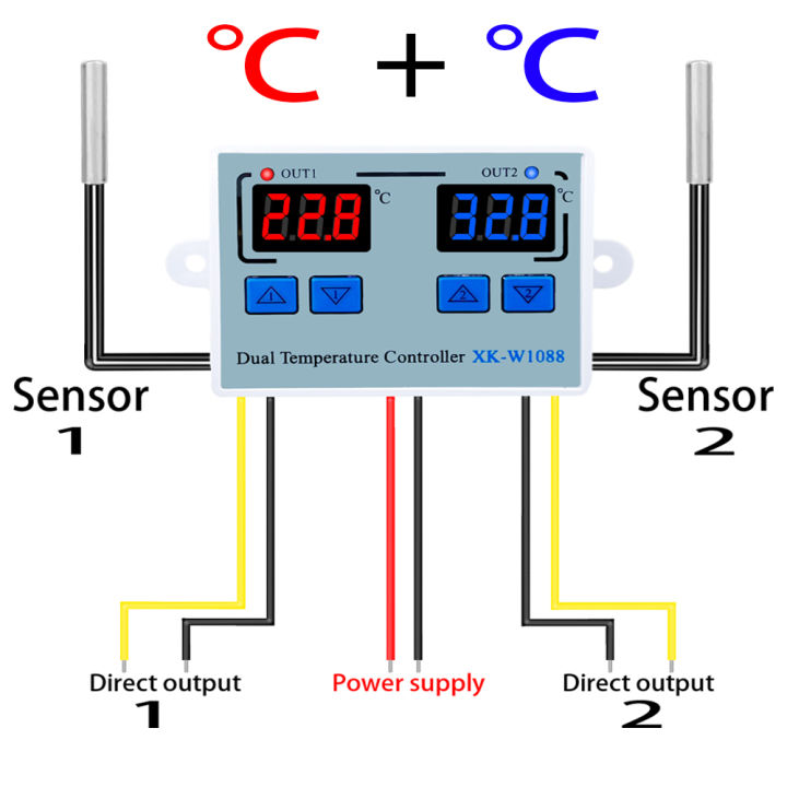 W1088 Dual Led Digital Temperature Sensor Meter Controller Electric ...