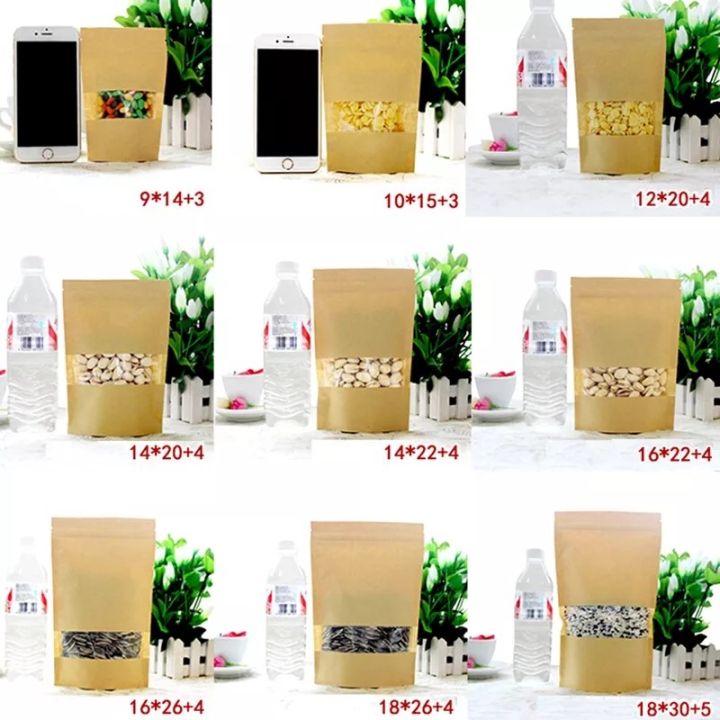 50%20Pieces%20(14x20cm)%20Brown%20Kraft%20Paper%20Transparent%20Zip%20Lock%20Standup%20Pouch%20Bags%20With%20Clear%20Translucent%20Window%20For%20Dried%20Food,%20Candy,%20Spices%20&%20Nuts%20-%20Image%207