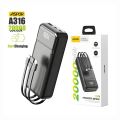 Aspor A316 20000mAh 22.5W Portable Power Bank  (PD & QC 3.0), an LED battery indicator, and four output ports. 