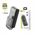 Aspor A316 20000mAh 22.5W Portable Power Bank  (PD & QC 3.0), an LED battery indicator, and four output ports. 