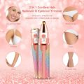 2 in 1 Eyebrow Razors for Women Face & Body,  Flawless Rechargeable Facial Hair Remover with LED Light, Portable & Painless Hair Remover  Portable Electric Hair Remover Rechargeable Lady Shaper Eyebrow Facial Leg Armpit Bikini Trimmer Epilator Female. 