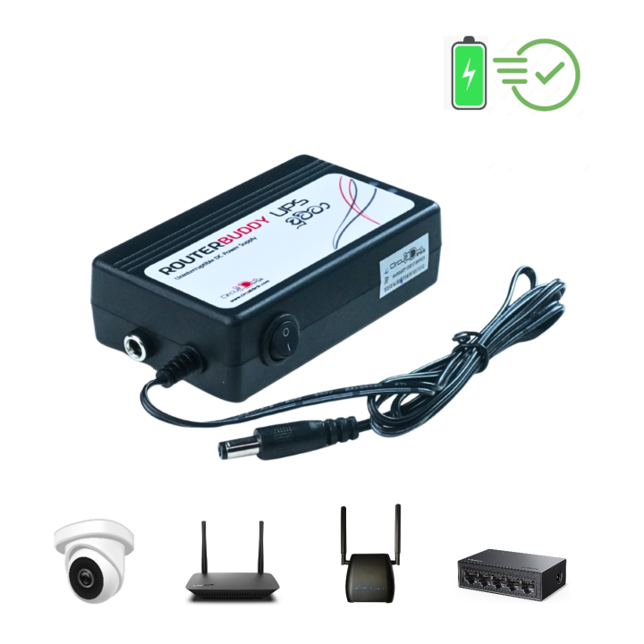 12V DC Power Backup Battery Backup DC mini UPS for 4G and Fiber WiFi Routers and Cameras [RouterBuddy UPS Chutta - RBUC12]