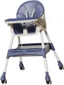 Foldable Baby High Chair, Infant Chair with 4 Silent Wheel, Lightweight Multifunctional Toddlers Dining Chair for Feeding, Blue with Cushion | INeedz HC401. 