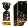 50pcs Gold Black Gift Bags Quality Happy Birthday Gold Dot Cookie Bags Plastic Waterproof Candy Bags Party. 