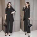 【HOT】 3Pcs/Set Fashion Lady Outfit O-Neck Dressing Up Comfortable Tank Tops Wide Leg Pants Mid-Length Coat Set. 