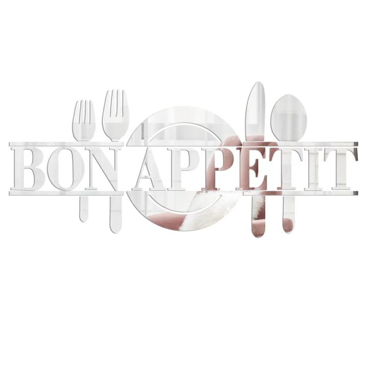 3D Acrylic BON APPETIT Letter Dining Plate Mirror Face Sticker DIY Art Kitchen Bedroom Home Decoration Wall Sticker