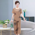 Mother's Day New Mom Summer Ice Silk Two-Piece Suit Middle-Aged and Elderly 5060 Age-Old Loose Fashion Ice Silk Suit. 
