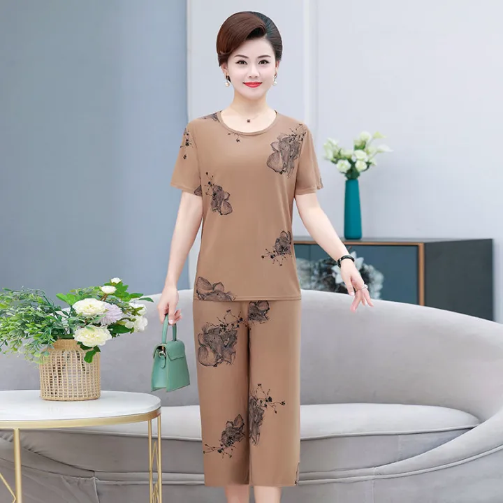 Mother's%20Day%20New%20Mom%20Summer%20Ice%20Silk%20Two-Piece%20Suit%20Middle-Aged%20and%20Elderly%205060%20Age-Old%20Loose%20Fashion%20Ice%20Silk%20Suit%20-%20Image%207