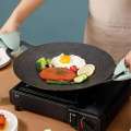 Grill Pan BBQ Baking Frying Round Griddle Plate Non-Stick Cooking Tools with Brush Gloves and Tongs for Camping Outdoor. 