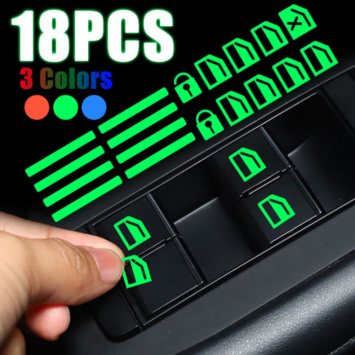 Lift Button Sticker 18 Pcs/set Luminous Automobile Interior Car Control Panel Decals Auto ...